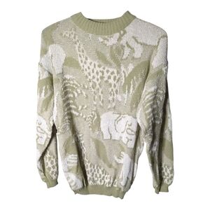 Vintage Deadstock JJ Browne Green and White Animal‎ Pattern Sweater Size S